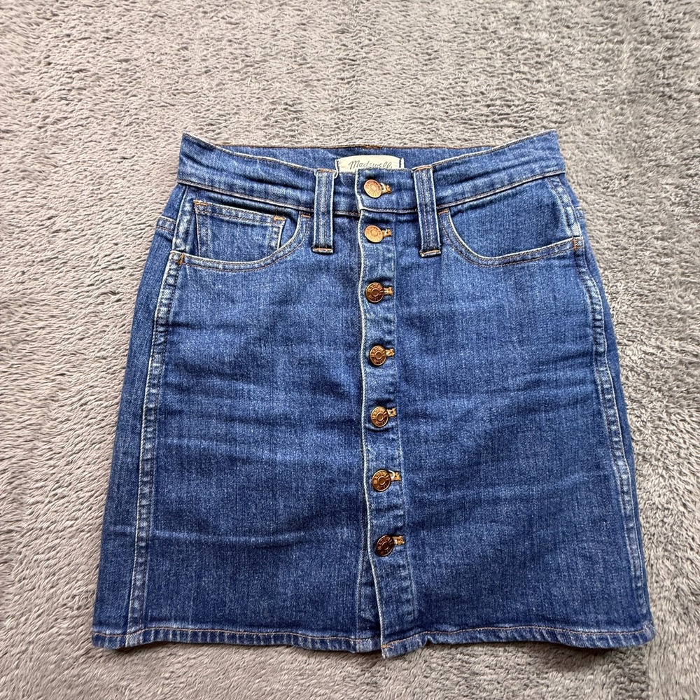Madewell Denim Jean Mini Skirt Button Front A Line Womens 23 Stretch Cotton